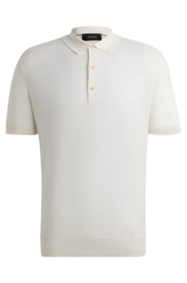 Shop Hugo Boss Mixed-structure Polo Sweater In Silk And Cotton In White