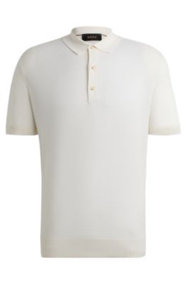 Hugo Boss Mixed-structure Polo Sweater In Silk And Cotton In White