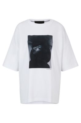 Shop Hugo Boss Naomi X Boss Interlock-cotton T-shirt With Dropped Shoulders In White