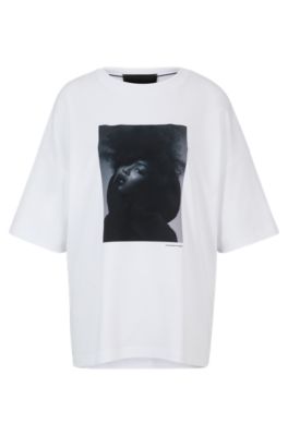 BOSS - NAOMI x BOSS interlock-cotton T-shirt with dropped shoulders