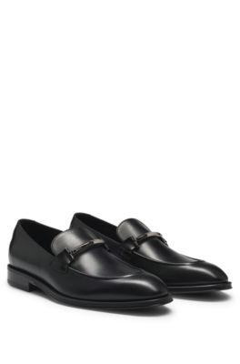 Shop Hugo Boss Leather Loafers With Branded Hardware In Black