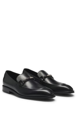 BOSS - Leather loafers with branded hardware