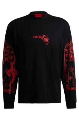 【HUGO】 Artwork long sleeve t-shirt relaxed fit HUGO - Cotton-jersey relaxed-fit T-shirt with seasonal