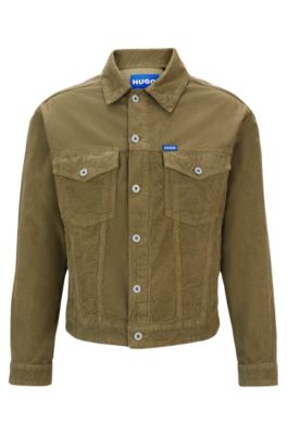 Hugo Boss Regular-fit Jacket In Cotton Corduroy In Light Green
