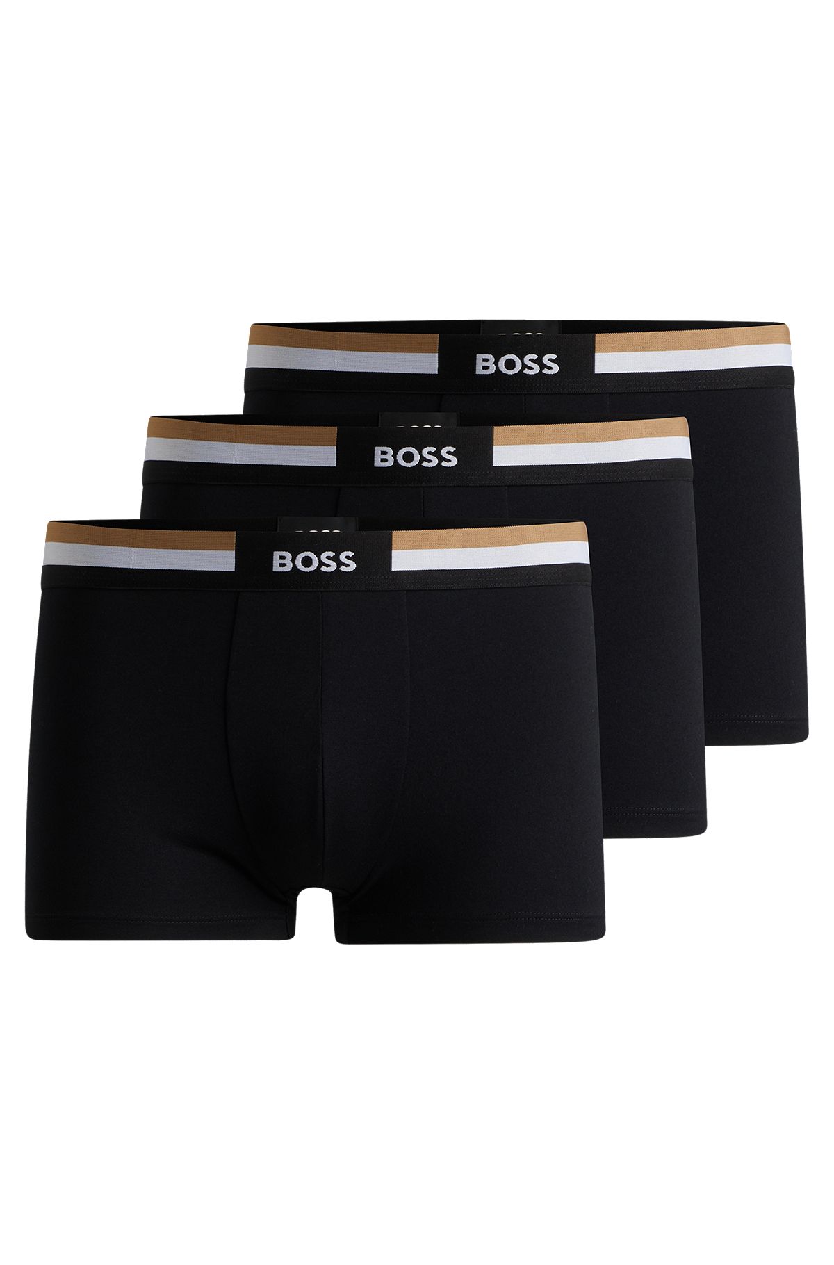 Lot de trois boxers courts en coton mélangé avec taille emblématique, Noir