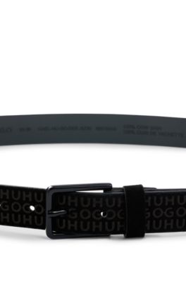 Ceinture en cuir su&eacute;d&eacute; &agrave; logos, Noir