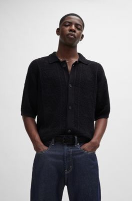 Ceinture en cuir su&eacute;d&eacute; &agrave; logos, Noir