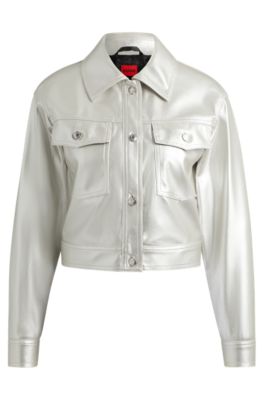 Shop Hugo Relaxed-fit Jacket In Metallic Faux Leather In Silver