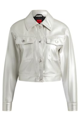 Hugo Boss Relaxed-fit Jacket In Metallic Faux Leather In Silver