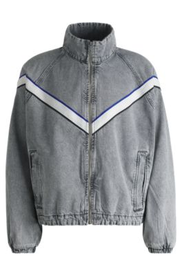 Zip-up denim jacket with contrasting tape detail, Grey