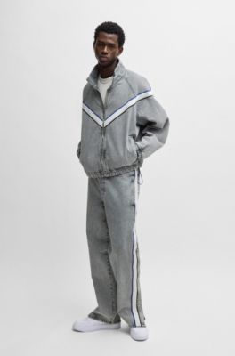 Zip-up denim jacket with contrasting tape detail, Grey