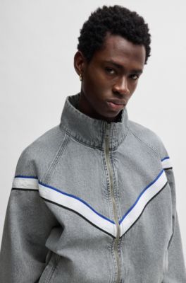 Zip-up denim jacket with contrasting tape detail, Grey
