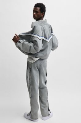 Zip-up denim jacket with contrasting tape detail, Grey