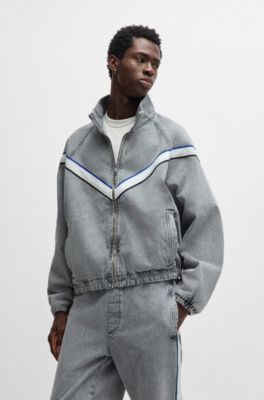 Zip-up denim jacket with contrasting tape detail, Grey
