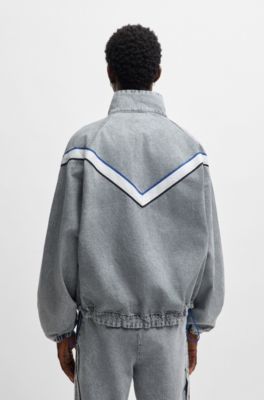 Zip-up denim jacket with contrasting tape detail, Grey