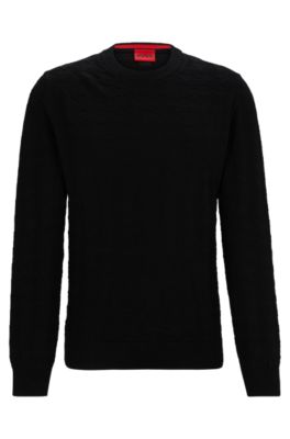 Hugo Boss Houndstooth Check Sweater In Cotton In Black