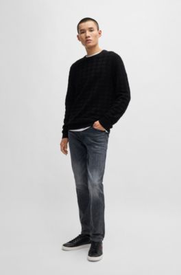 Pull en coton &agrave; motif pied-de-poule, Noir