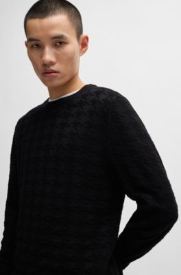 Pull en coton &agrave; motif pied-de-poule, Noir