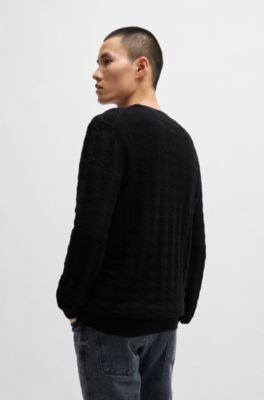 Pull en coton &agrave; motif pied-de-poule, Noir