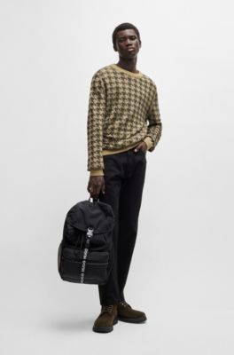 Pull en coton &agrave; motif pied-de-poule, Beige clair