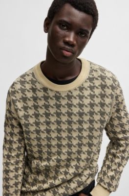 Pull en coton &agrave; motif pied-de-poule, Beige clair
