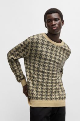 Pull en coton &agrave; motif pied-de-poule, Beige clair