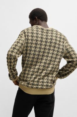 Pull en coton &agrave; motif pied-de-poule, Beige clair