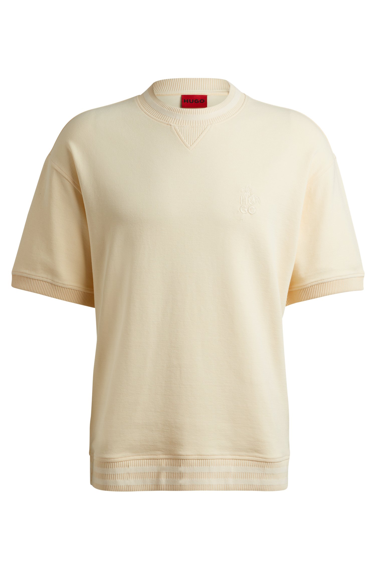 Stretch-cotton T-shirt with stacked logo and ribbed cuffs