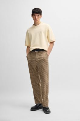 HUGO - Stretch-cotton T-shirt with stacked logo and ribbed cuffs 