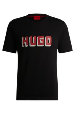 HUGO - Cotton-jersey T-shirt with logo print - Black