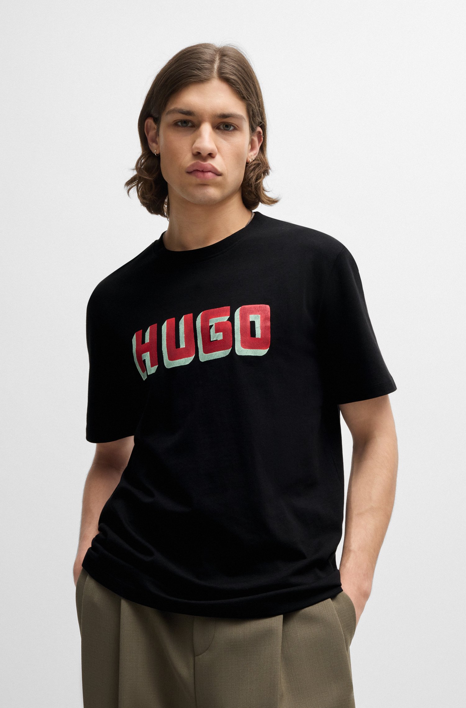 Cotton-jersey T-shirt with logo print