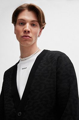 HUGO - V-neck cardigan with animal-pattern jacquard 