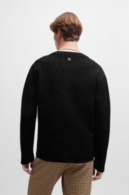 HUGO - V-neck cardigan with animal-pattern jacquard 