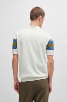 HUGO - Short-sleeved knit polo in cotton with block stripes 