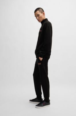 Cotton-terry tracksuit bottoms with logo print, Black