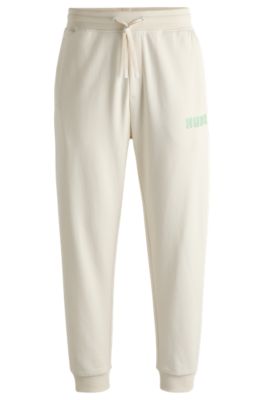 Hugo Boss Cotton-terry Tracksuit Bottoms With Logo Print In White