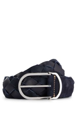 Shop Hugo Boss Woven-suede Belt With Silver-tone Buckle In Dark Blue