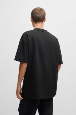 Camiseta oversize fit para todos los g&eacute;neros en algod&oacute;n con etiqueta con logo, Negro