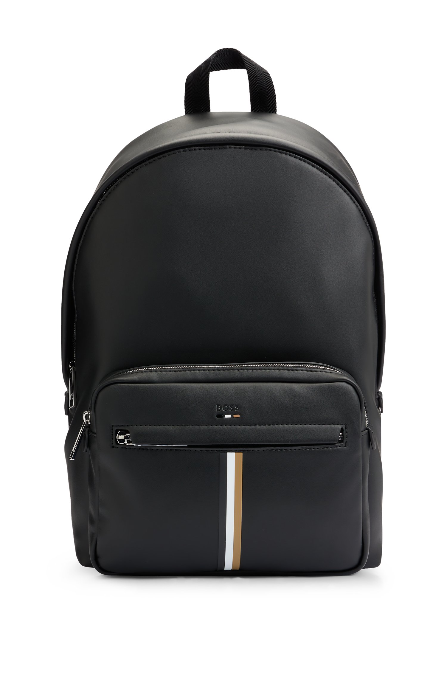 Faux-leather backpack with signature stripe