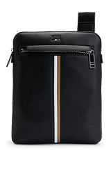 Faux-leather envelope bag with signature stripe, Black
