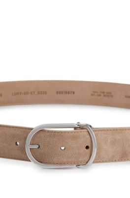 Suede belt with hardware keeper in gift box, Beige