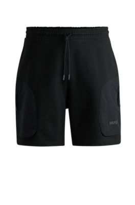 Cotton-terry relaxed-fit shorts with logo print, Black