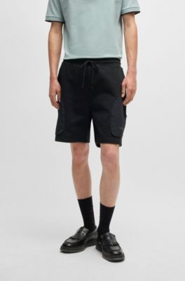 Cotton-terry relaxed-fit shorts with logo print, Black