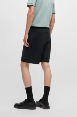 Cotton-terry relaxed-fit shorts with logo print, Black