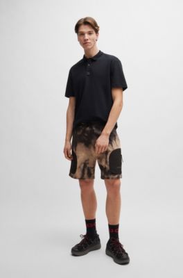 Cotton-terry relaxed-fit shorts with logo print, Brown