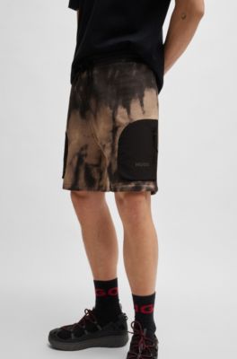 Cotton-terry relaxed-fit shorts with logo print, Brown