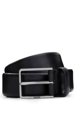 Shop Hugo Boss Italian-leather Belt With Polished Gunmetal Hardware In Black