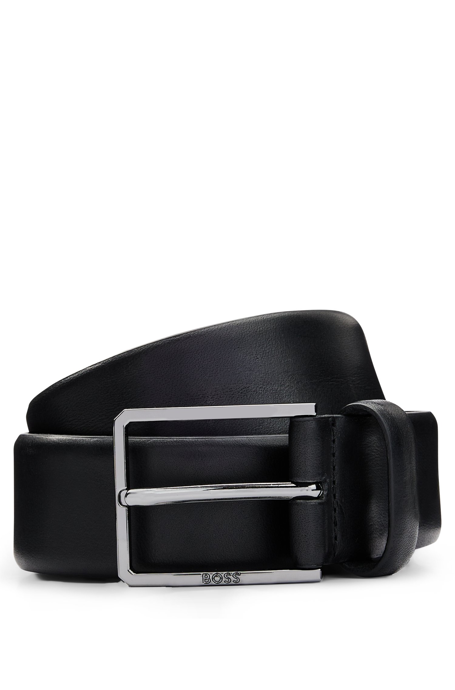 Italian-leather belt with polished gunmetal hardware