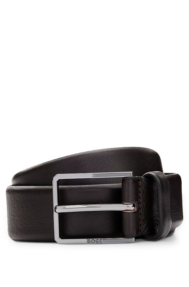 Italian-leather belt with polished gunmetal hardware, Dark Brown