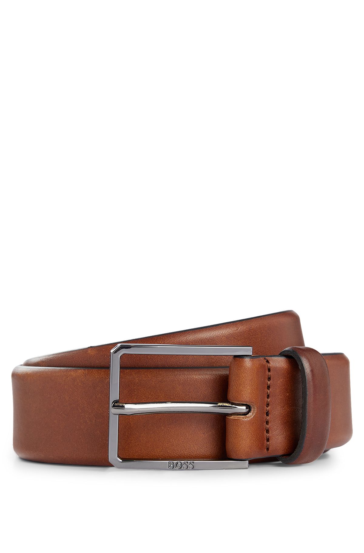 Cinturón de piel italiana con herrajes en bronce industrial pulido, Marrón